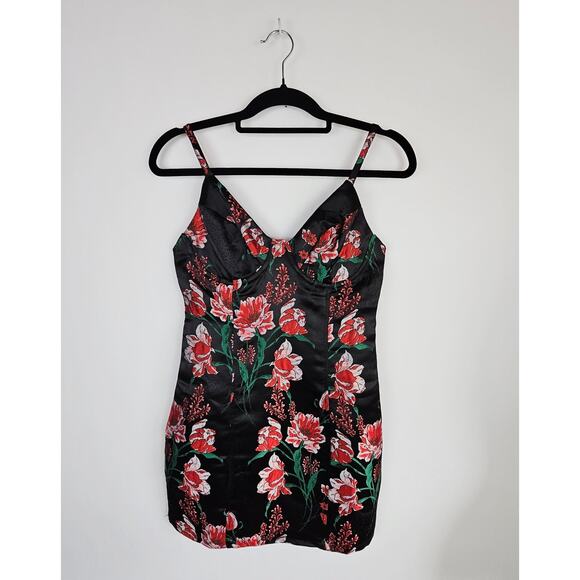 Super down Fiona Floral Mini Dress Black Red Floral Short Sexy Bodycon Small - Picture 5 of 16
